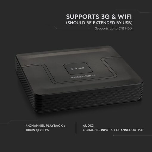 Καταγραφικό κάμερας 4 καναλιών 1080N HD Υβριδική ασφάλεια 5-σε-1 με AHD/CVI/TVI/IP/CVBS V-TAC – 8476