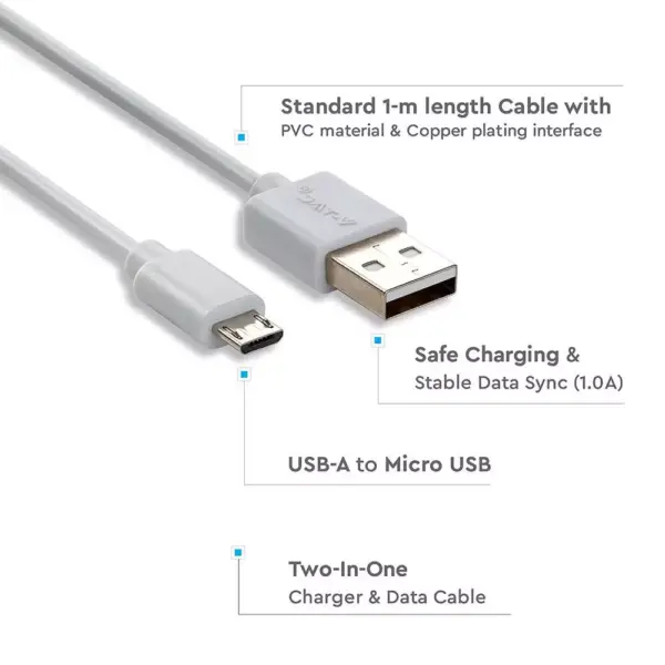 Καλώδιο Micro USB λευκό 1m Pearl Series V-TAC – 8480