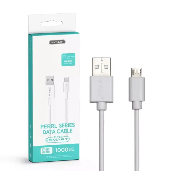 Καλώδιο Micro USB λευκό 1m Pearl Series V-TAC – 8480