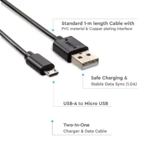 Καλώδιο Micro USB μαύρο 1m Pearl Series V-TAC – 8481
