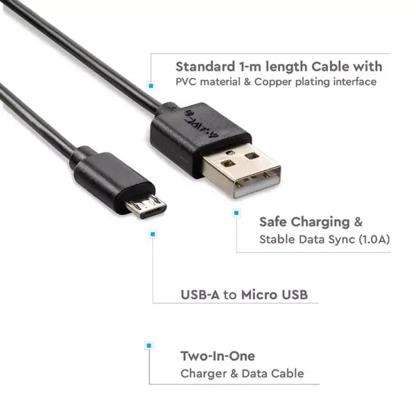 Καλώδιο Micro USB μαύρο 1m Pearl Series V-TAC – 8481