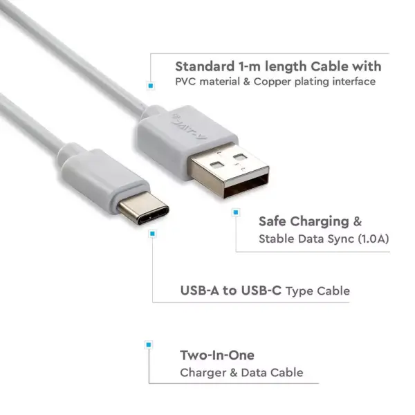 Καλώδιο USB Type C λευκό 1m Pearl Series V-TAC – 8482