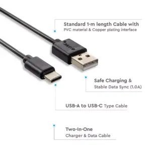 Καλώδιο USB Type C μαύρο 1m Pearl Series V-TAC – 8483