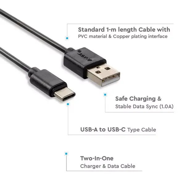 Καλώδιο USB Type C μαύρο 1m Pearl Series V-TAC – 8483