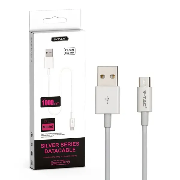Καλώδιο Micro USB λευκό 1m Silver Series V-TAC – 8484