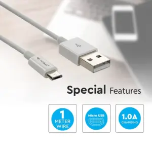 Καλώδιο Micro USB λευκό 1m Silver Series V-TAC – 8484