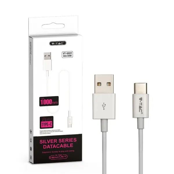 Καλώδιο USB Type C λευκό 1m Silver Series V-TAC – 8486