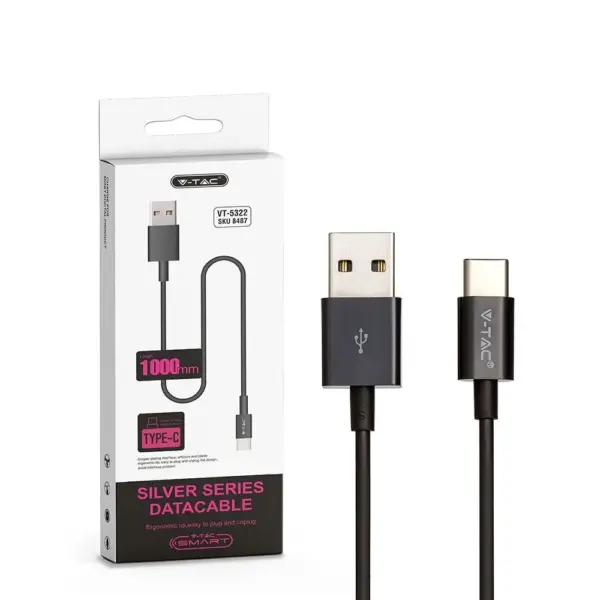 Καλώδιο USB Type C μαύρο 1m Silver Series V-TAC – 8487