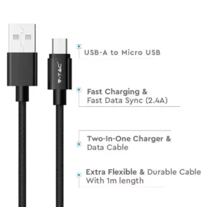 Καλώδιο Micro USB μαύρο 1m Platinum Series V-TAC – 8488