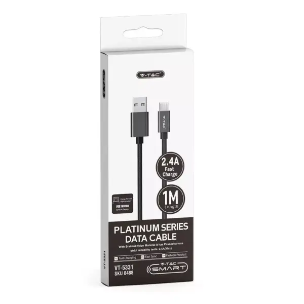 Καλώδιο Micro USB μαύρο 1m Platinum Series V-TAC – 8488