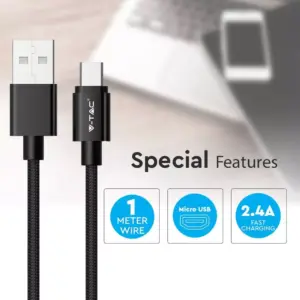 Καλώδιο Micro USB μαύρο 1m Platinum Series V-TAC – 8488