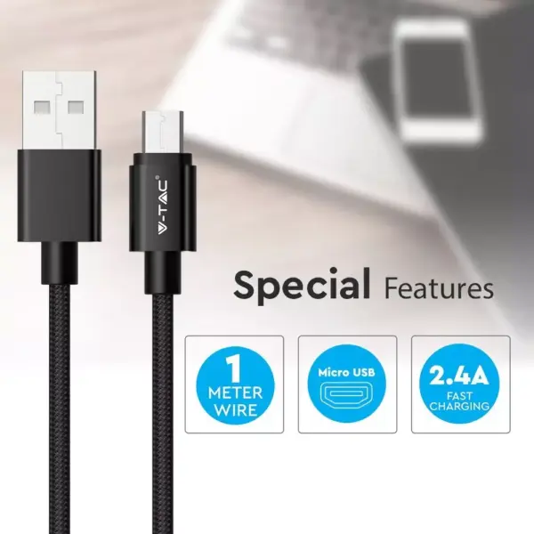 Καλώδιο Micro USB μαύρο 1m Platinum Series V-TAC – 8488