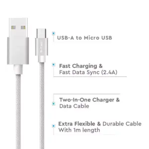 Καλώδιο Micro USB ασημί 1m Platinum Series V-TAC – 8489