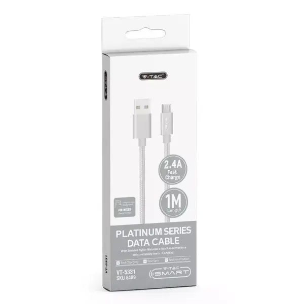 Καλώδιο Micro USB ασημί 1m Platinum Series V-TAC – 8489