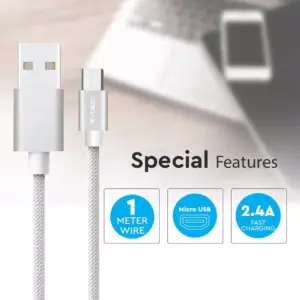 Καλώδιο Micro USB ασημί 1m Platinum Series V-TAC – 8489