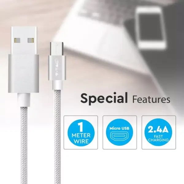 Καλώδιο Micro USB ασημί 1m Platinum Series V-TAC – 8489