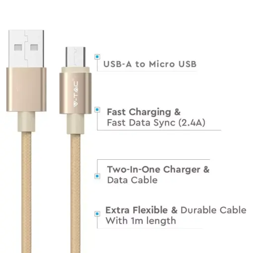 Καλώδιο Micro USB χρυσό 1m Platinum Series V-TAC – 8490