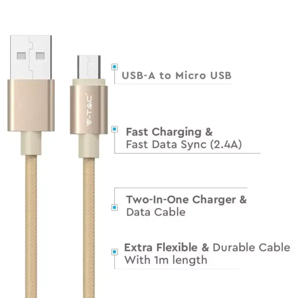 Καλώδιο Micro USB χρυσό 1m Platinum Series V-TAC – 8490