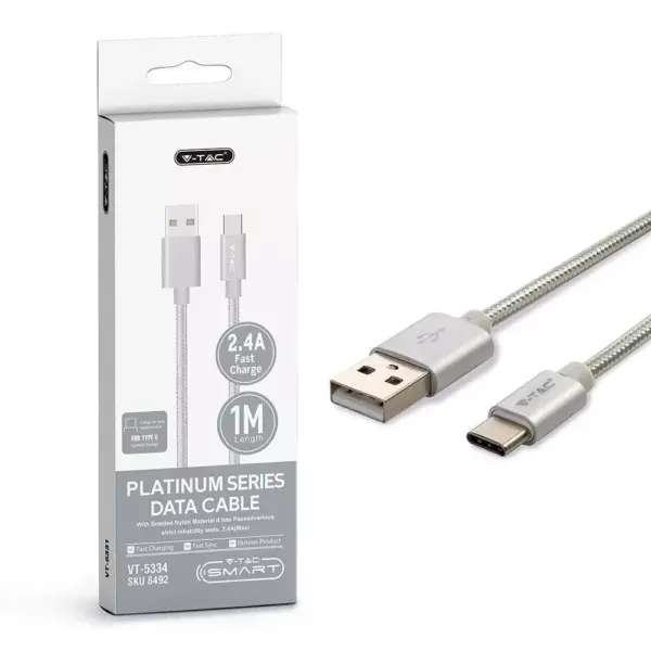 Καλώδιο USB Type C ασημί 1m Platinum Series V-TAC – 8492