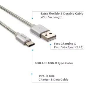 Καλώδιο USB Type C ασημί 1m Platinum Series V-TAC – 8492