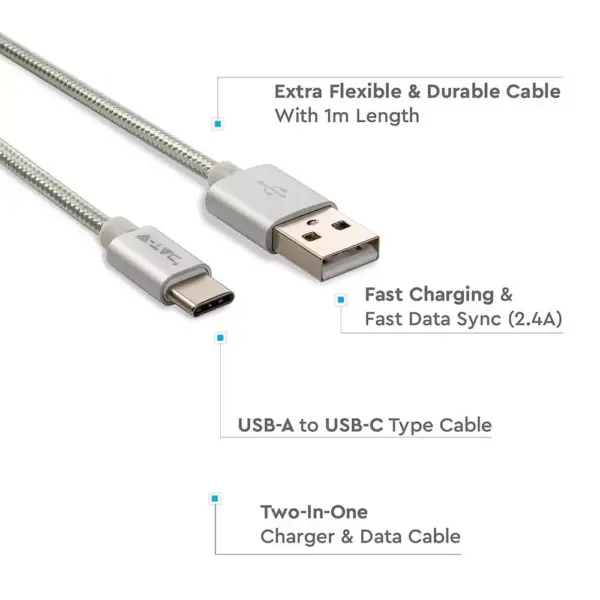 Καλώδιο USB Type C ασημί 1m Platinum Series V-TAC – 8492