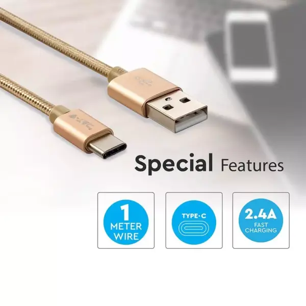 Καλώδιο USB Type C χρυσό 1m Platinum Series V-TAC – 8493