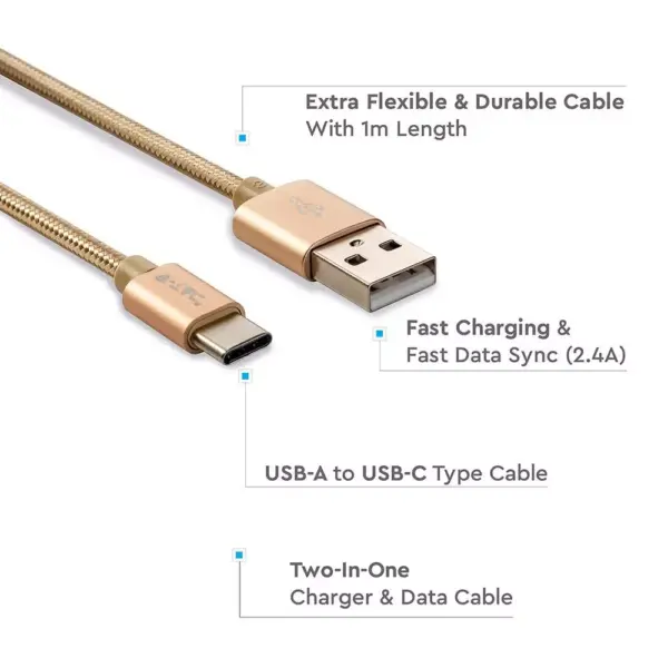 Καλώδιο USB Type C χρυσό 1m Platinum Series V-TAC – 8493