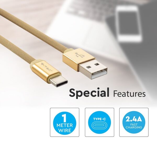 Καλώδιο USB Type C Χρυσό 1m Ruby Series V-TAC – 8499