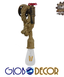 GloboStar® TROUVER 01183 Vintage Industrial Φωτιστικό Τοίχου Απλίκα Μονόφωτο Μπρούτζινο Σκουριά Μεταλλικό με Μπεζ Σχοινί Μ14.5 x Π3.3 x Υ16cm