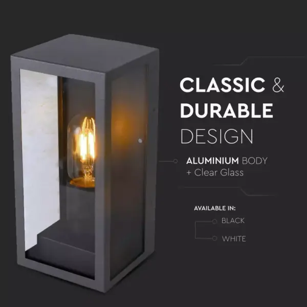 Επιτοίχιο φωτιστικό κήπου E27 IP44 Aluminum + Glass με Μαύρο σώμα V-TAC – 8517