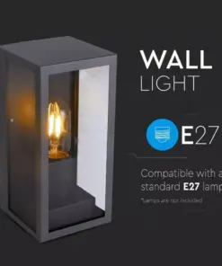Επιτοίχιο φωτιστικό κήπου E27 IP44 Aluminum + Glass με Μαύρο σώμα V-TAC – 8517