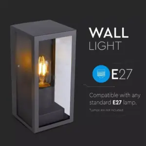 Επιτοίχιο φωτιστικό κήπου E27 IP44 Aluminum + Glass με Μαύρο σώμα V-TAC – 8517