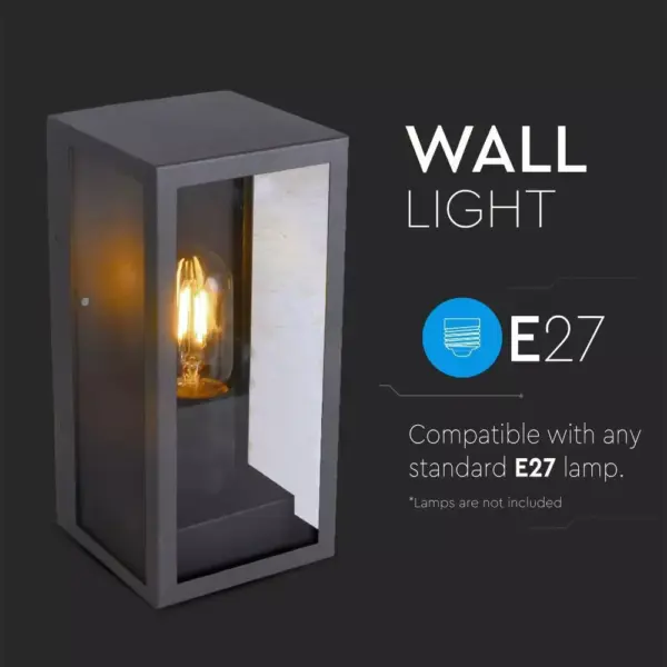 Επιτοίχιο φωτιστικό κήπου E27 IP44 Aluminum + Glass με Μαύρο σώμα V-TAC – 8517
