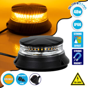 GloboStar® 85171 PRO Series Φάρος Σήμανσης Οχήματος Οδικής Βοήθείας για Αυτοκίνητα & Φορτηγά 6 Προγραμμάτων Φωτισμού STROBE LED SMD 3030 48W DC 10-30V Αδιάβροχος IP66 Πορτοκαλί