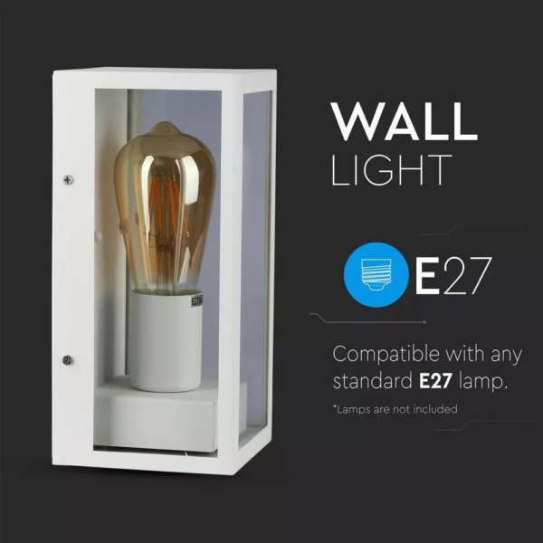 Επιτοίχιο φωτιστικό κήπου E27 IP44 Aluminum + Glass με Λευκό σώμα V-TAC – 8518