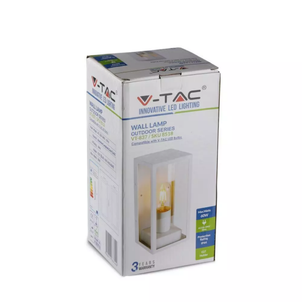 Επιτοίχιο φωτιστικό κήπου E27 IP44 Aluminum + Glass με Λευκό σώμα V-TAC – 8518