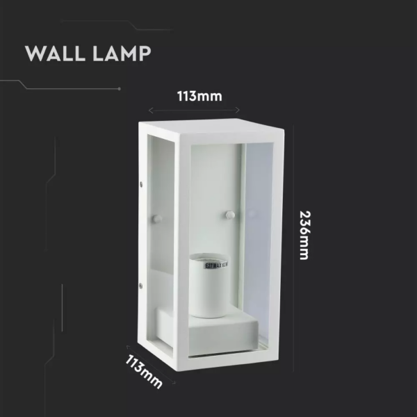 Επιτοίχιο φωτιστικό κήπου E27 IP44 Aluminum + Glass με Λευκό σώμα V-TAC – 8518