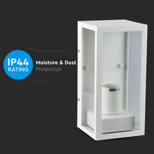 Επιτοίχιο φωτιστικό κήπου E27 IP44 Aluminum + Glass με Λευκό σώμα V-TAC – 8518