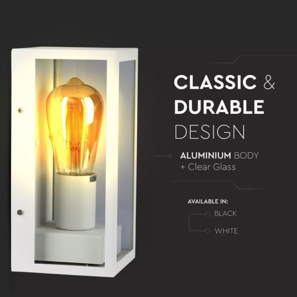 Επιτοίχιο φωτιστικό κήπου E27 IP44 Aluminum + Glass με Λευκό σώμα V-TAC – 8518