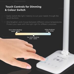 Φωτιστικό Γραφείου LED Λευκό 7W Dimmable CCT V-TAC 400lm με Ασύρματη Φόρτιση Συσκευών – 218519