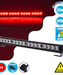 GloboStar® 85272 PRO Series Μπάρα Σήμανσης Οχήματος Πυροσβεστικής για Αυτοκίνητα & Φορτηγά 16 Προγραμμάτων Φωτισμού STROBE LED SMD 3030 32W DC 10-30V Αδιάβροχη IP66 Κόκκινο