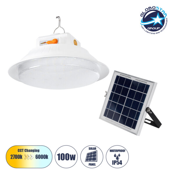 GloboStar® SOLAR-BULB 85350 Αυτόνομη Ηλιακή Κρεμαστή Λάμπα LED Giant Γλόμπος 100W 1000lm 140° 2 Λειτουργιών Ρεύματος με AC 220-240V μέσω USB Αντάπτορα ή με Φωτοβολταικό Panel 6V 12W & Επαναφορτιζόμενη Μπαταρία Li-ion 3.2V 5000mAh - Ενσωματωμένο USB 2.0 Charger Συσκευών DC5V 1000mA - IP54 - Εναλλαγή Φωτισμού μέσω Κουμπιού All In One Ψυχρό 6000k+Φυσικό 4500k+Θερμό 2700k Dimmable - Φ23 x Υ12cm - 2 Years Warranty