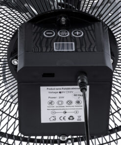 GloboStar® SOLARO-FAN 85352 Solar Fan Αυτόνομος Ηλιακός Επιδαπέδιος Ανεμιστήρας 25W 2 Λειτουργιών Ρεύματος με AC 220-240V ή με Φωτοβολταϊκό Panel 9V 12W & Επαναφορτιζόμενη Μπαταρία Li-ion 7.4V 4400mAh – 12 Ταχύτητες – Ενσωματωμένο USB 2.0 Charger Συσκευών – IP20 – Μ42 x Π20 x Υ35cm – Μαύρο & Ασημί – 2 Years Warranty