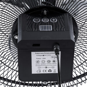 GloboStar® SOLARO-FAN 85352 Solar Fan Αυτόνομος Ηλιακός Επιδαπέδιος Ανεμιστήρας 25W 2 Λειτουργιών Ρεύματος με AC 220-240V ή με Φωτοβολταϊκό Panel 9V 12W & Επαναφορτιζόμενη Μπαταρία Li-ion 7.4V 4400mAh – 12 Ταχύτητες – Ενσωματωμένο USB 2.0 Charger Συσκευών – IP20 – Μ42 x Π20 x Υ35cm – Μαύρο & Ασημί – 2 Years Warranty