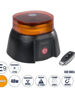 GloboStar® 85359 PRO Series Φάρος Σήμανσης Οχήματος Security – Ασφαλείας για Αυτοκίνητα & Φορτηγά 10 Προγραμμάτων Φωτισμού STROBE LED 48W DC 10-30V Αδιάβροχος IP65 Πορτοκαλί