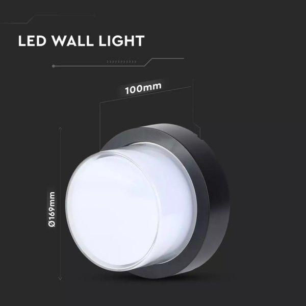 LED αδιάβροχη απλίκα 12W IP65 3000K Θερμό λευκό Μαύρο σώμα στρογγυλή V-TAC – 8541