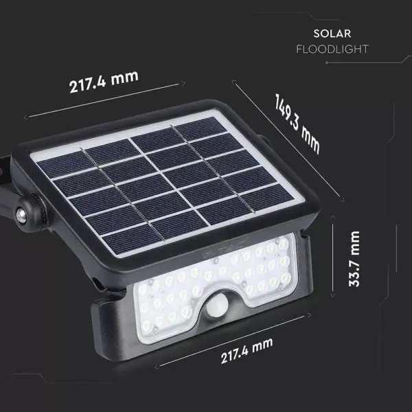 Προβολέας LED ηλιακός 5W Φυσικό λευκό 4000K Μαύρο σώμα με ανιχνευτή V-TAC – 8547
