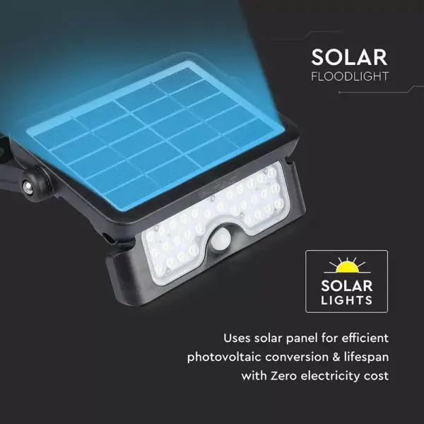 Προβολέας LED ηλιακός 5W Φυσικό λευκό 4000K Μαύρο σώμα με ανιχνευτή V-TAC – 8547