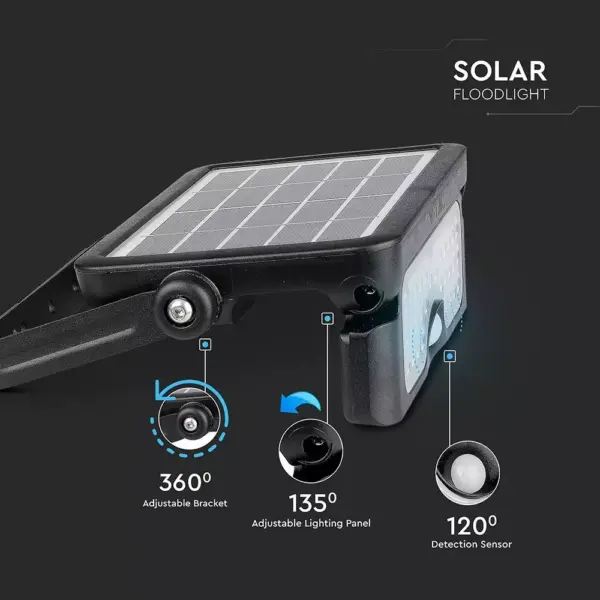 Προβολέας LED ηλιακός 5W Φυσικό λευκό 4000K Μαύρο σώμα με ανιχνευτή V-TAC – 8547
