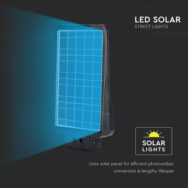 LED ηλιακό φωτιστικό δρόμου 15W Ψυχρό λευκό 6000K Μαύρο σώμα με ανιχνευτή για ιστό & τοίχο V-TAC – 8548